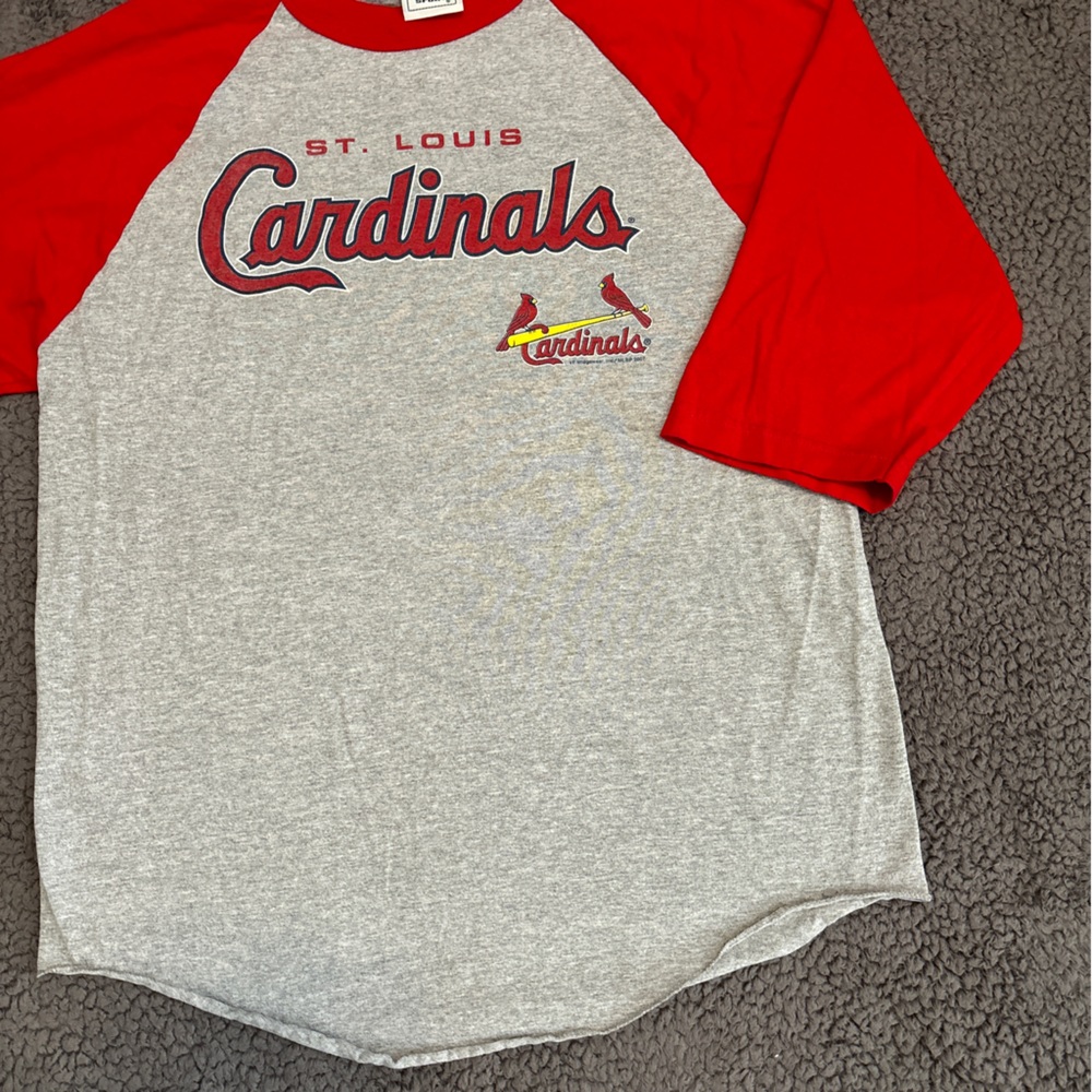Vintage lee shirt mens medium gray red cardinals logo 90s raglan - Picture 2 of 11